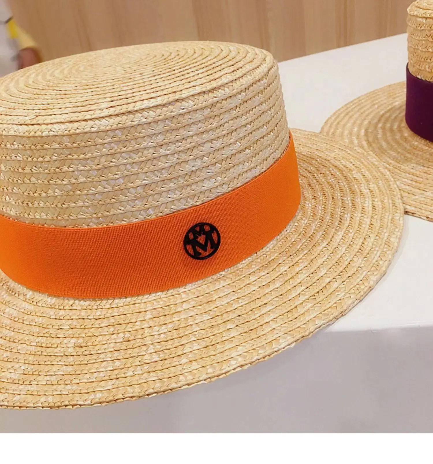 ins summer hat women\'s hat men caps natural wheat straw flat straw hat fashion flat brim top hat sunscreen vacation beach hat