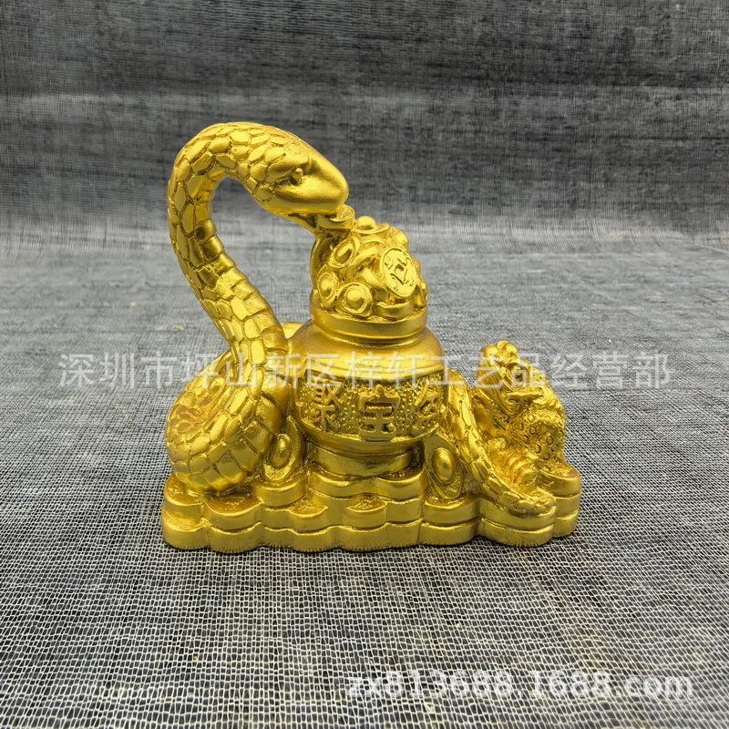 

1Pcs Car Retro Gold Feng Shui Snake Toad Statue Figurine Coin Money Wealth Luck Home Director Accessories