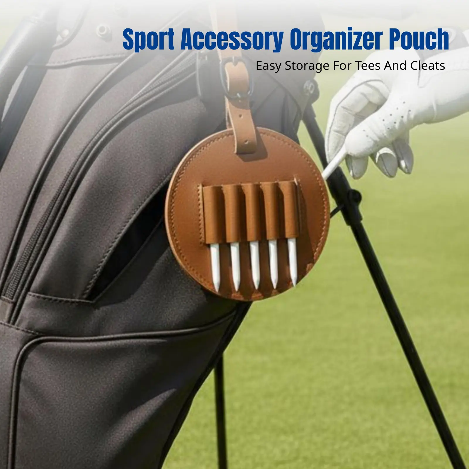 

Golf Gift, PU Leather Tee Holder, Golf Accessories, Fasten-On Tee Pouch, Durable Organizer