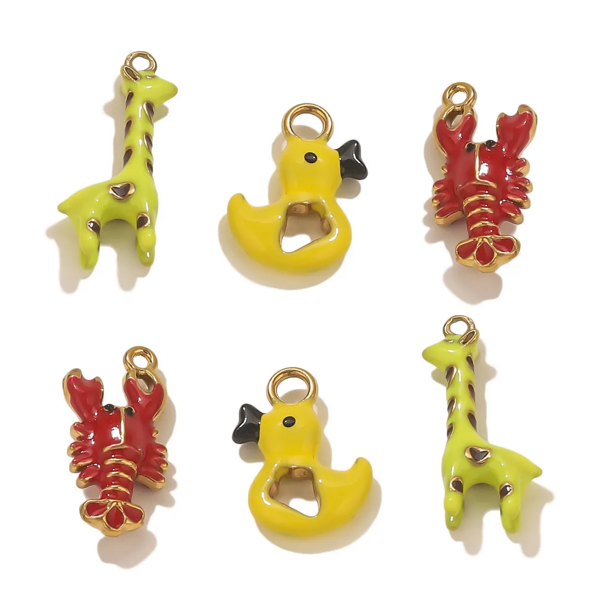

3pcs Stainless Steel Enamel Lobster Duck Charms Gold Plated DIY Necklaces Bracelet Earrings Jewelry Making Materials Accessories