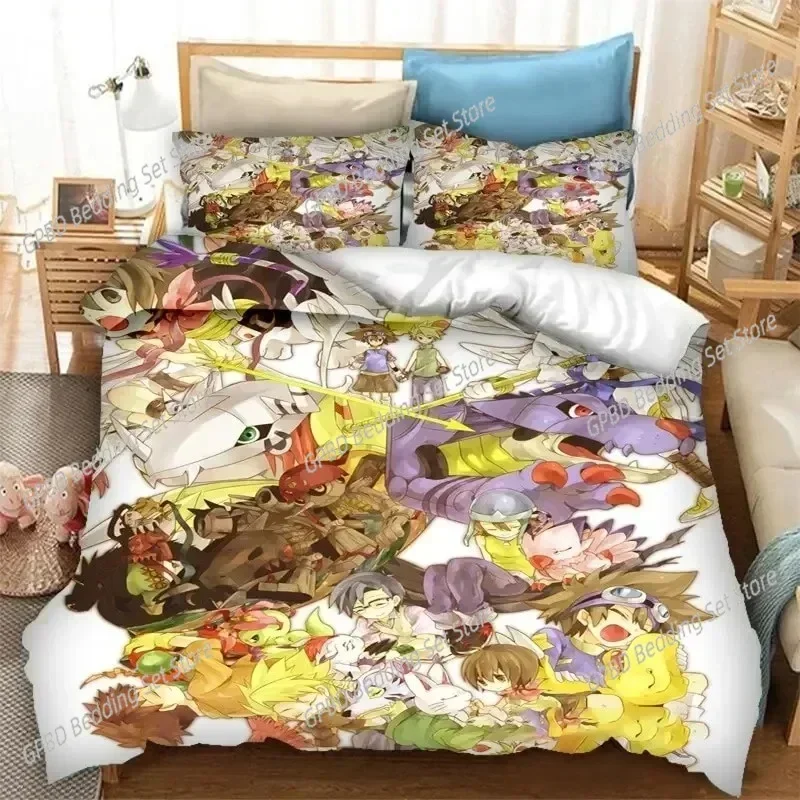 Anime Digimon Adventure Bedding Set 3D Printed Suitable for Bedroom Duvet Cover Set With Pillowcases Kids Home Textile