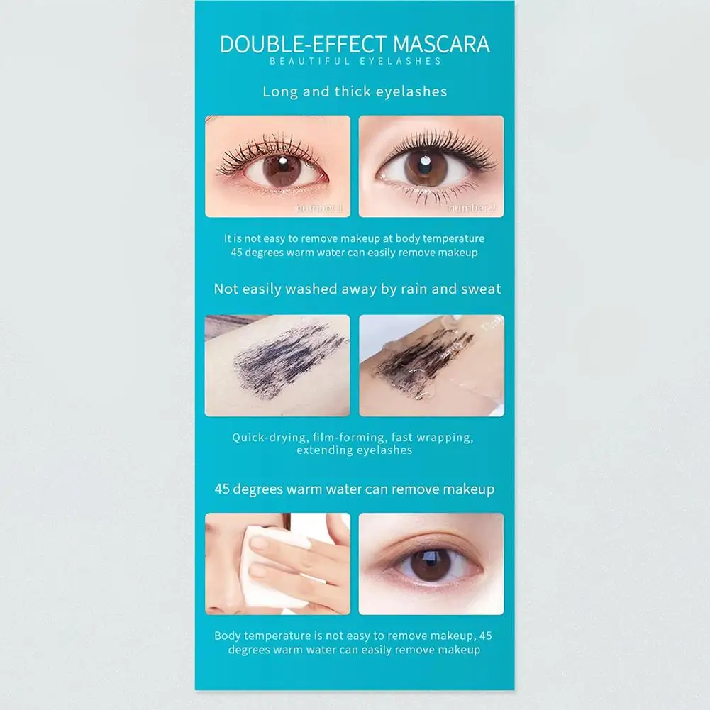 Mascara résistant à l'eau 2 en 1, 1 pièce, fibre fine à double tête, longue tenue, curling, sans double volume, maquillage, bavures, effet long, pour les yeux, S C4V9