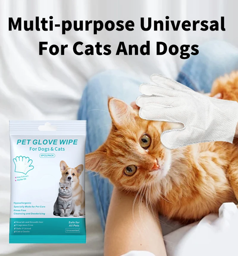 Neue 6PCS Haustier Waschfreie Handschuhe Katze Bad Deodorant Tücher Einweg Reinigung Trockenen Reinigung Hund Tücher Sanfte Und bequeme Handschuhe – Detail 5