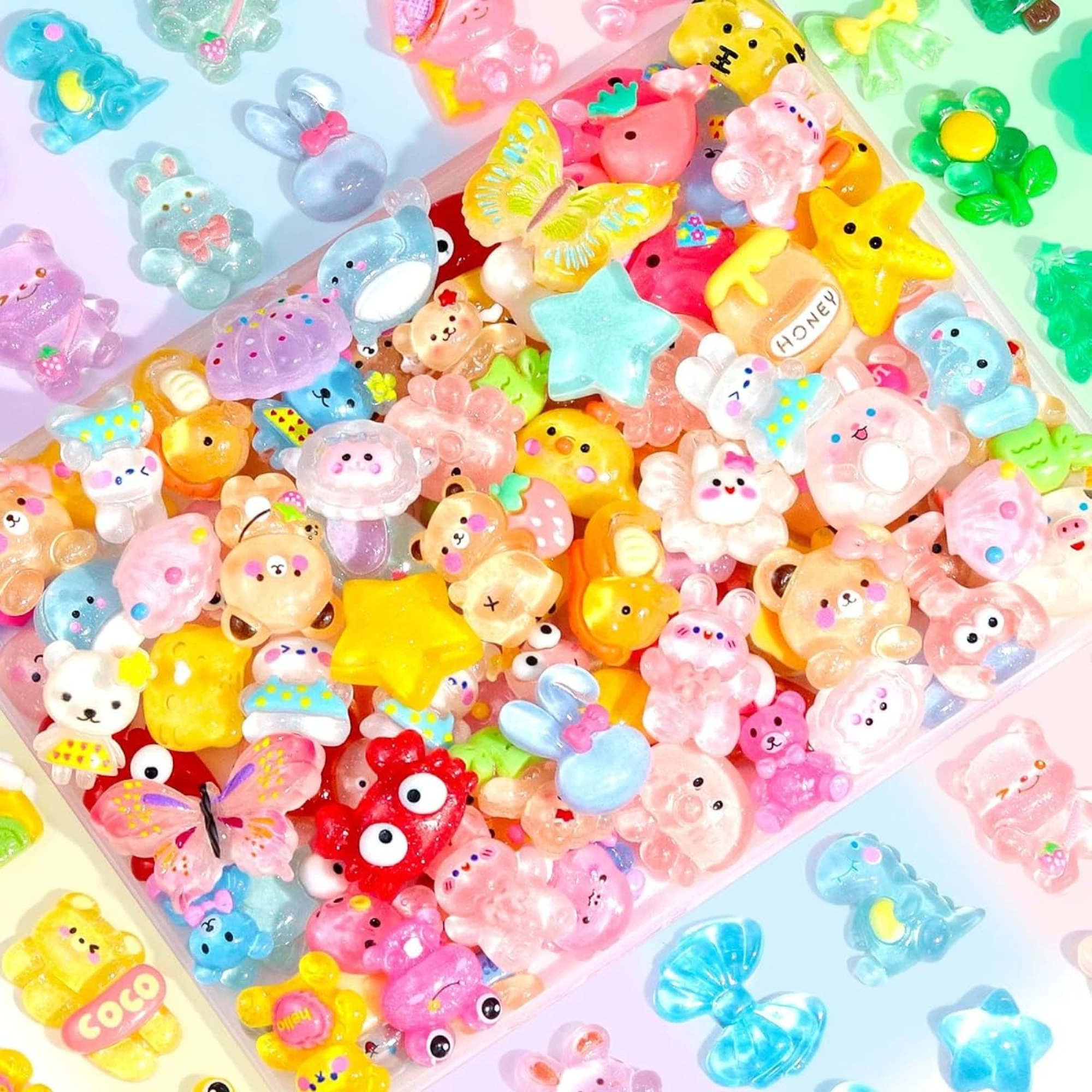 100Pcs Kawaii Resin Glitter Ornaments, Lightweight DIY Decor Accessories for Phone Case Nail Jewelry Craft Projects