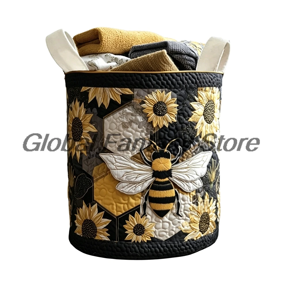 Honeycomb Bee Floral Quilted Laundry Basket Clothes Foldable Storage Bin Home Organizer Hamper with Handles