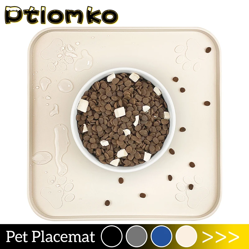 Silicone Pet Placemat Square Dog Cat Feeding Mat - Non-Slip Design with Unique Paw Print Detail - Easy To Clean Pet Food Mat