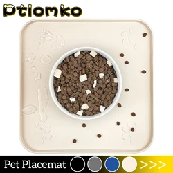 Silicone Pet Placemat Square Dog Cat Feeding Mat - Non-Slip Design with Unique Paw Print Detail - Easy To Clean Pet Food Mat