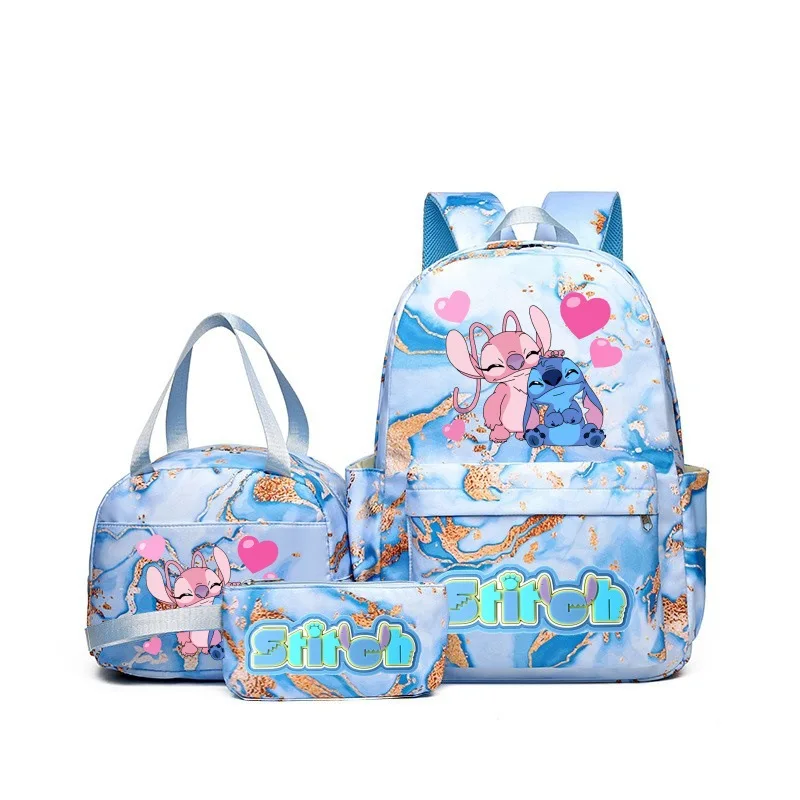 Disney-mochila de Lilo Stitch para niño, niña, adolescente, estudiante, mochila escolar, bolsa de almuerzo, regalo encantador, 3 piezas por juego