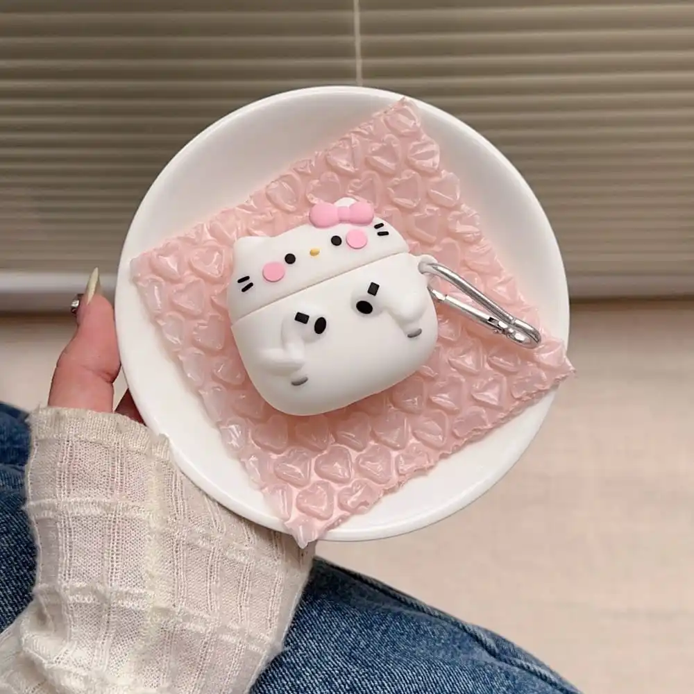 جراب سماعة أذن شخصية كرتونية لطيف لأجهزة AirPods ، سيليكون ناعم ، غطاء حماية ضد السقوط ، مرحبا كيتي ، صندوق الشحن الساخن ، 1 ، 2 ، 3 Pro