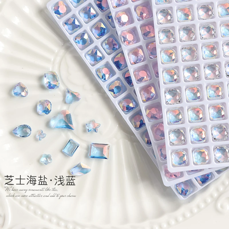 New Shiny Glass Crystal Transparent Blue Aurora AB Mix Shape Pointback, Hybrid DIY Manicure Decoration Rhinestone Diamond