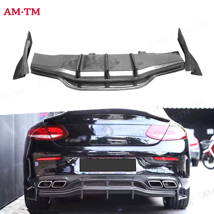 For Mercedes Benz C Class W205 C63 2015-2018 Two doors Carbon Fiber Car Rear Bumper Diffuser Rear Side Splitters Spoiler Lip