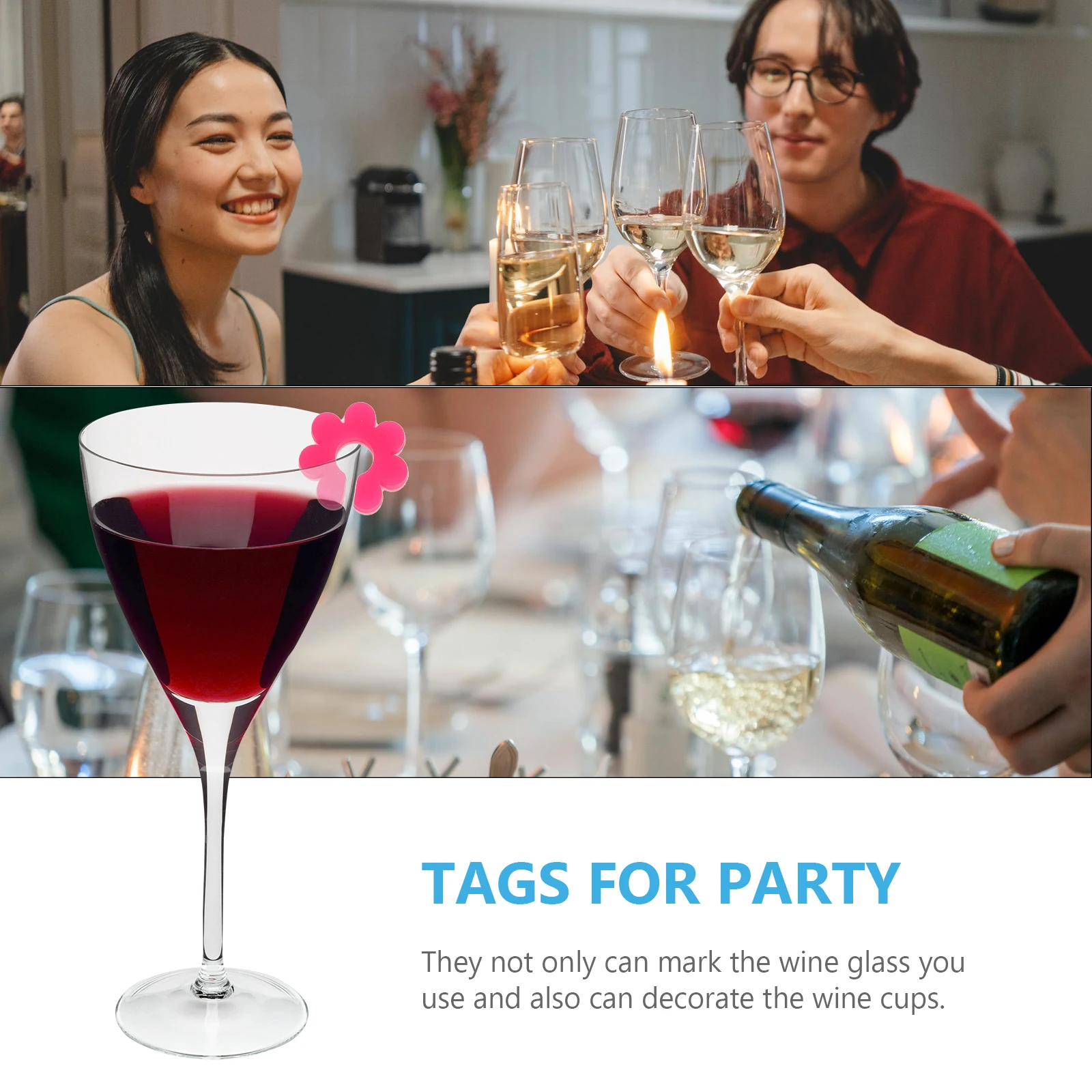 

8pcs Glass Charms Silicone Flower Cup Markers Drink Tags for Party Gifts Tags identifiers Kitchen Bar Accessories