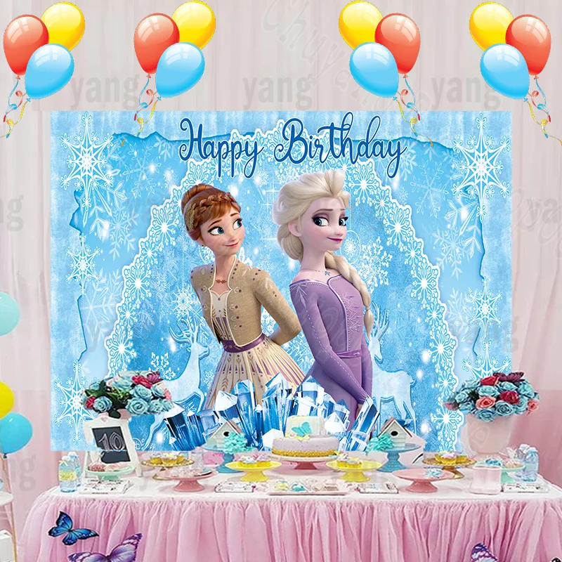 Disney Frozen Princess Magic Elsa y Anna, decoración de fiesta de cumpleaños de dibujos animados, Fondo de fotografía de nieve de hielo