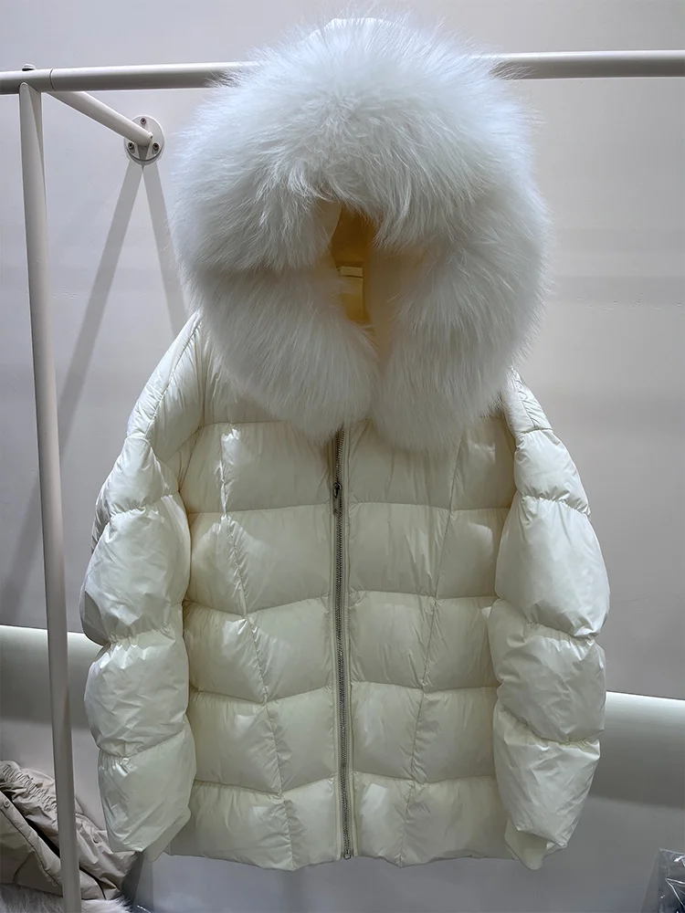 موضة جديدة الخريف الشتاء ريال فوكس الفراء طوق سترة منفوخة المرأة معطف سميك دافئ أوزة أسفل سترة فاخرة أبلى معطف الإناث #5