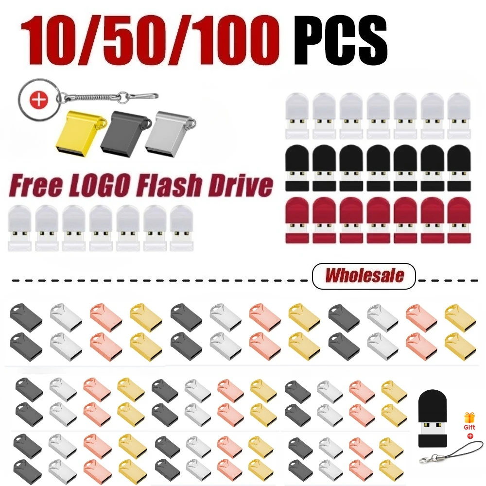 

10/50/100pcs Mini USB 2.0 Flash Drive 128GB Business Super Tiny Pen Drive 64GB Memory Stick 32GB Fashion Black Pendrive U Disk