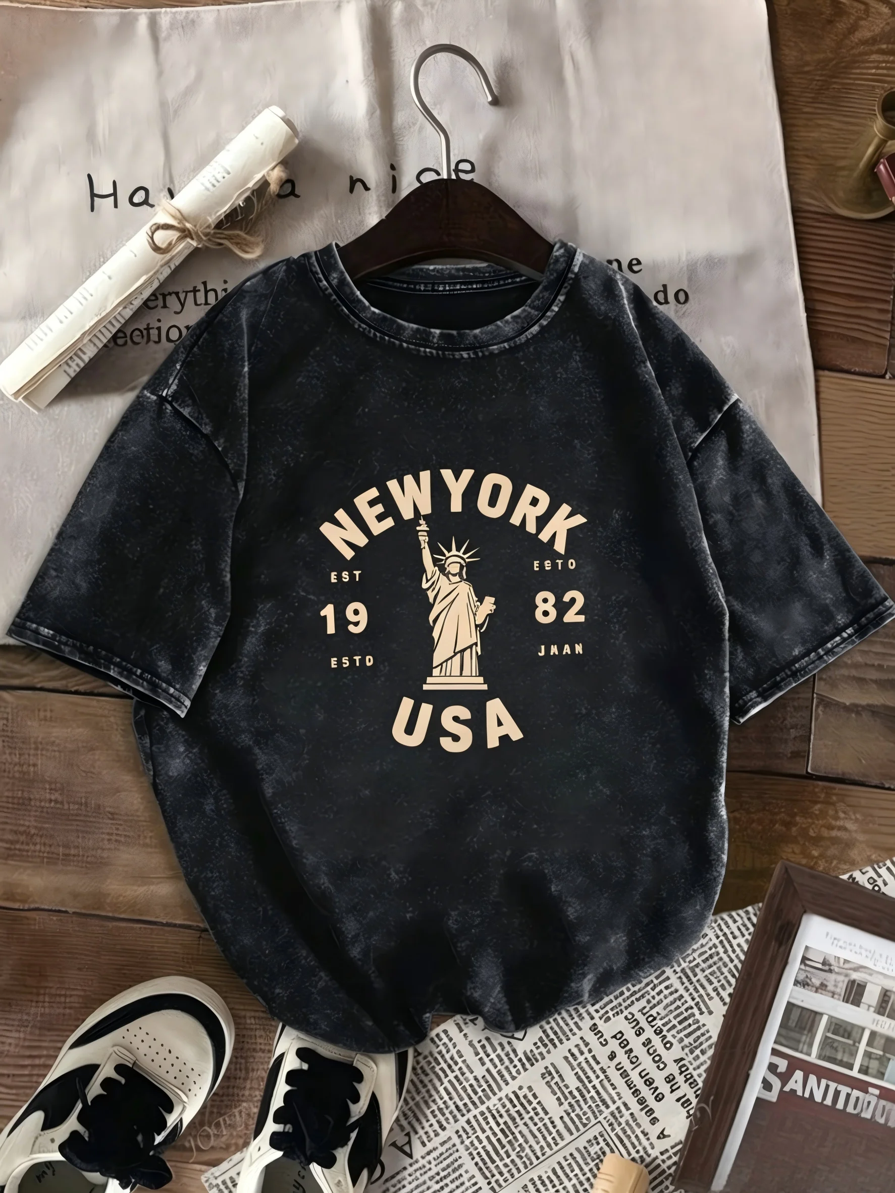 Japanese Streetwear Tokyo T-Shirt Washed Cotton Harajuku Style Graphic Tee Urban Hip Hop Top Retro Japan Fashionable Clothing