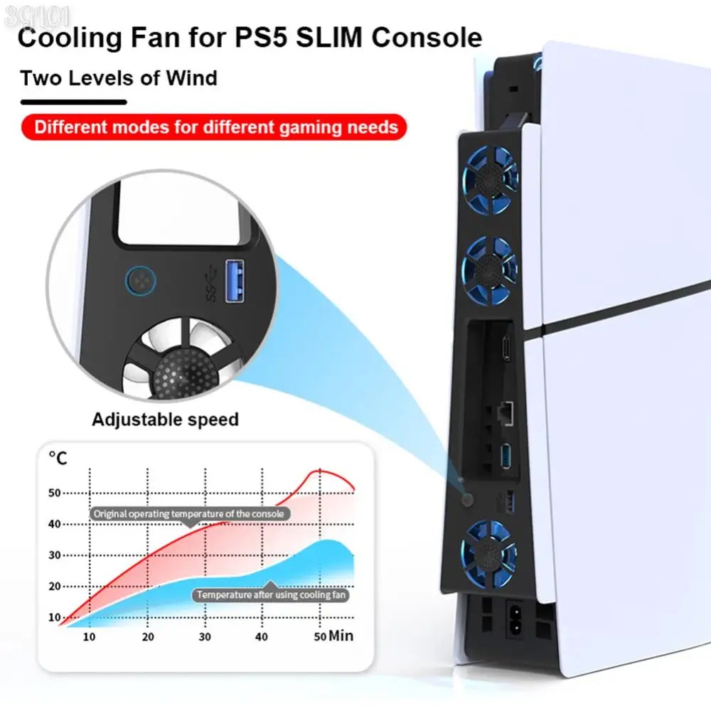 For PS5 Slim Cooling Fan Accessories for SONY Playstation 5 Slim Console Cooling Fan with LED Light USB Port System