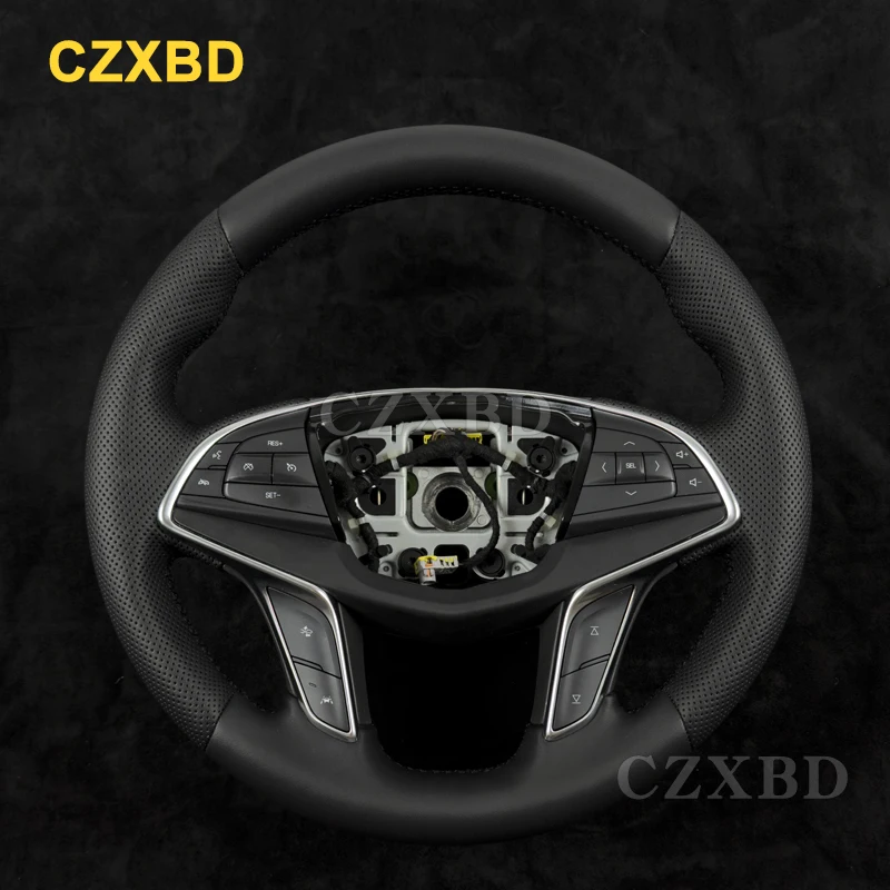 

For Cadillac XT5 CT6 Black Smooth Perforated Leather Steering Wheel High Quality Sport Wheel Customized