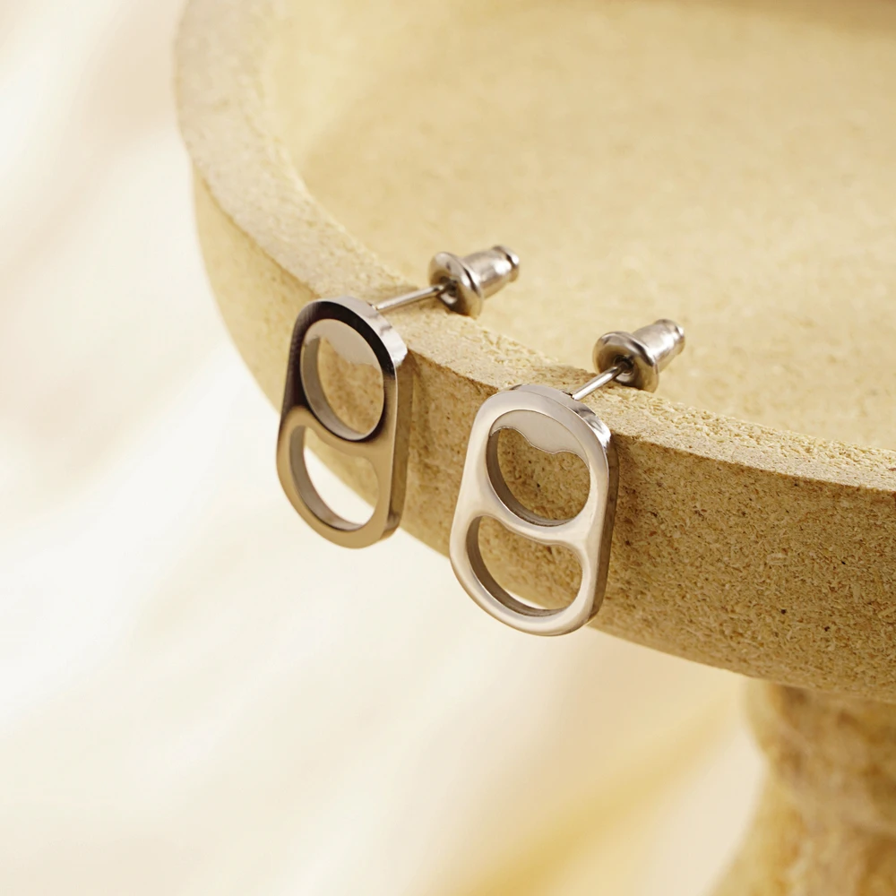 Stainless Steel Minimalist Golden Hollow Simple Drink Bottle Can Lid Cap Earring Favorite Souvenir Jewelry