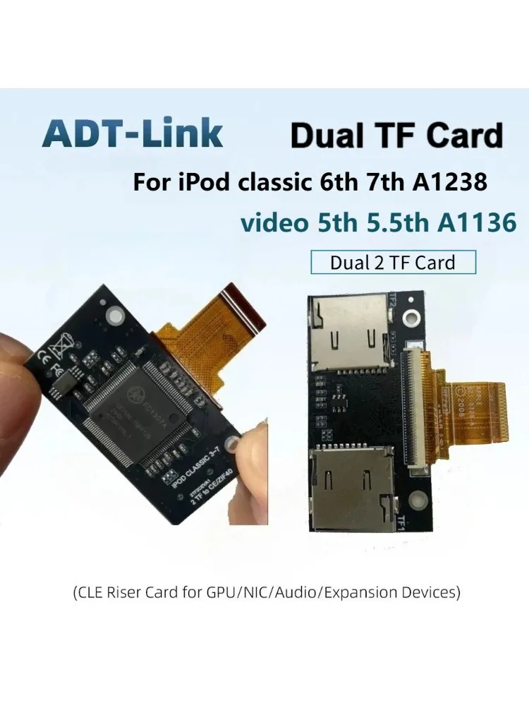Adapter kart 2-portowy / Dual TF do CE ZIF / Micro SD do iPod Classic 6. i 7. generacji A1238, iPod Video 5. i 5.5. generacji A1136, komputerów PC i konsol do gier — zdjęcie produktu 7