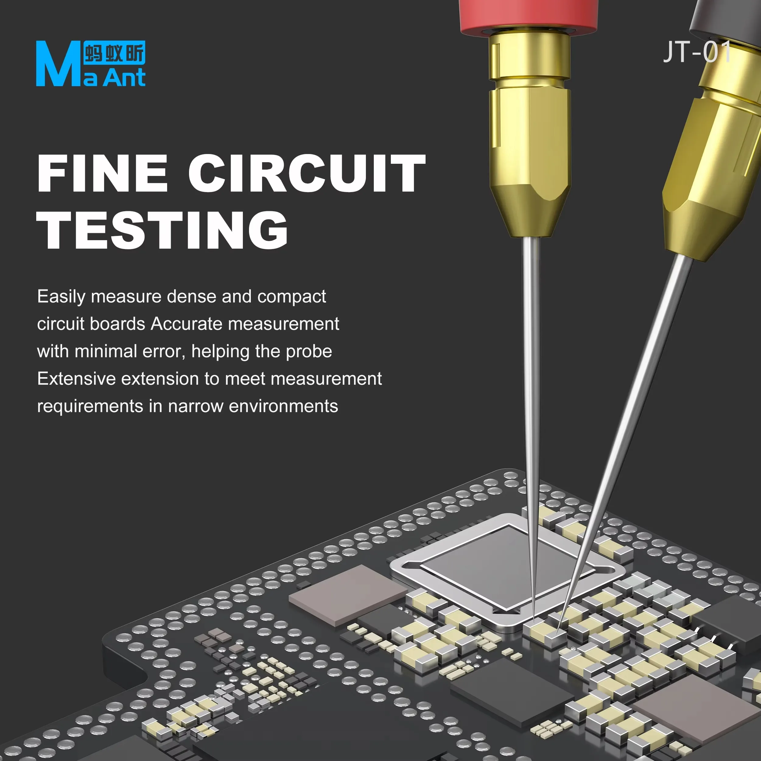 MaAnt JT-01 Multimeter-Verlängerungsspitze, 0,1 mm, feine Nadel aus Edelstahl, Teststift für die Reparatur von Telefon-IC-Chips, Leiterplatten und LEDs, Werkzeugset. – Detail 2