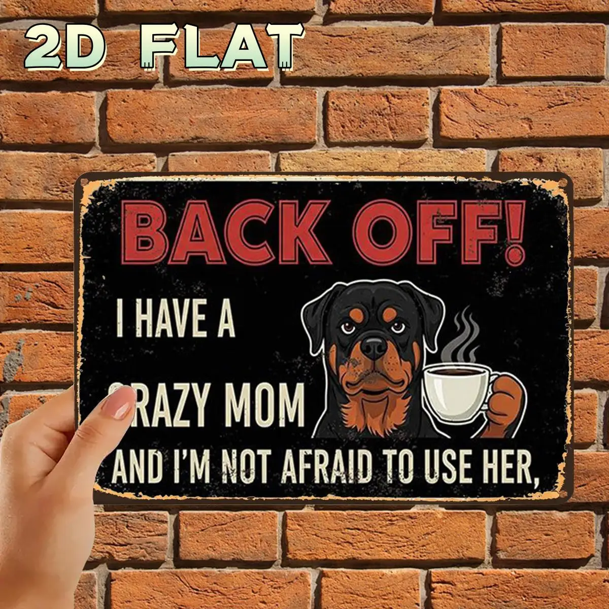 2D Flat, 1pc, Retro Vintage Rottweiler Mom Back Off Metal Tin Sign, with Pre-Drilled Holes, Ideal for Indoor, Garden, Outdoor