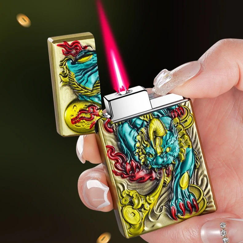 Exquisite High Face Value China-Chic Color Painting Inflatable Open Flame Lighter High-end Gift Home Men's Cigarette Accessories