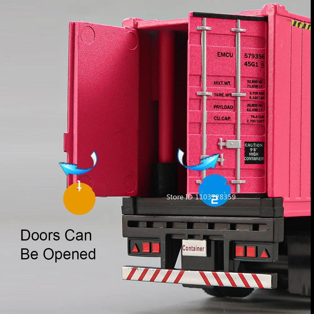 1:50 Scale American Scania Container Truck Model Toys Alloy Diecast Doors Opened Sound Light Rubber Tires for Boys Presents - view 5
