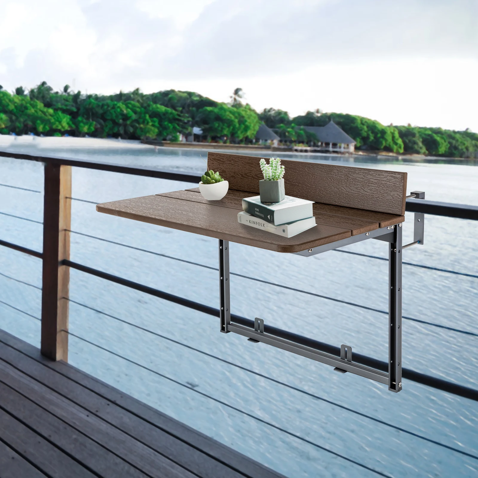 Balcony Table for Railings Balcony Railing Hanging Table Folding Balcony Table Hanging Adjustable Deck Table for Patio Garden