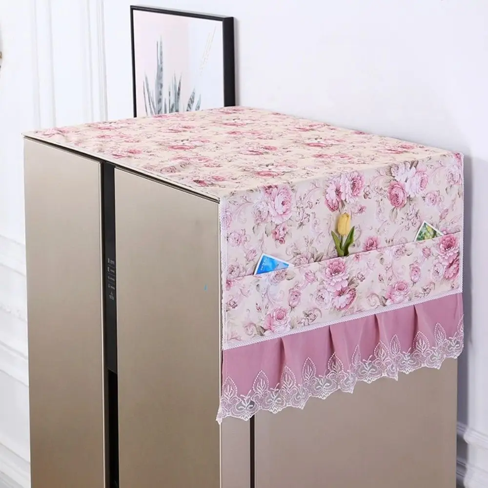 70x170cm Refrigerator Dust Cover Flower Pattern with Storage Pocket Dust-proof Cover Art Cloth Washable Protective Cover