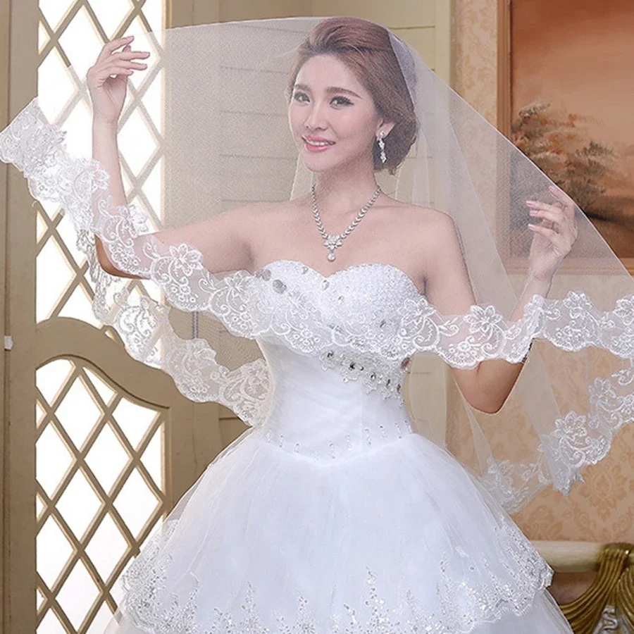 New Arrival White Ivory Short Wedding veils Lace Edge without Comb Boda velo de novia Wedding accessories