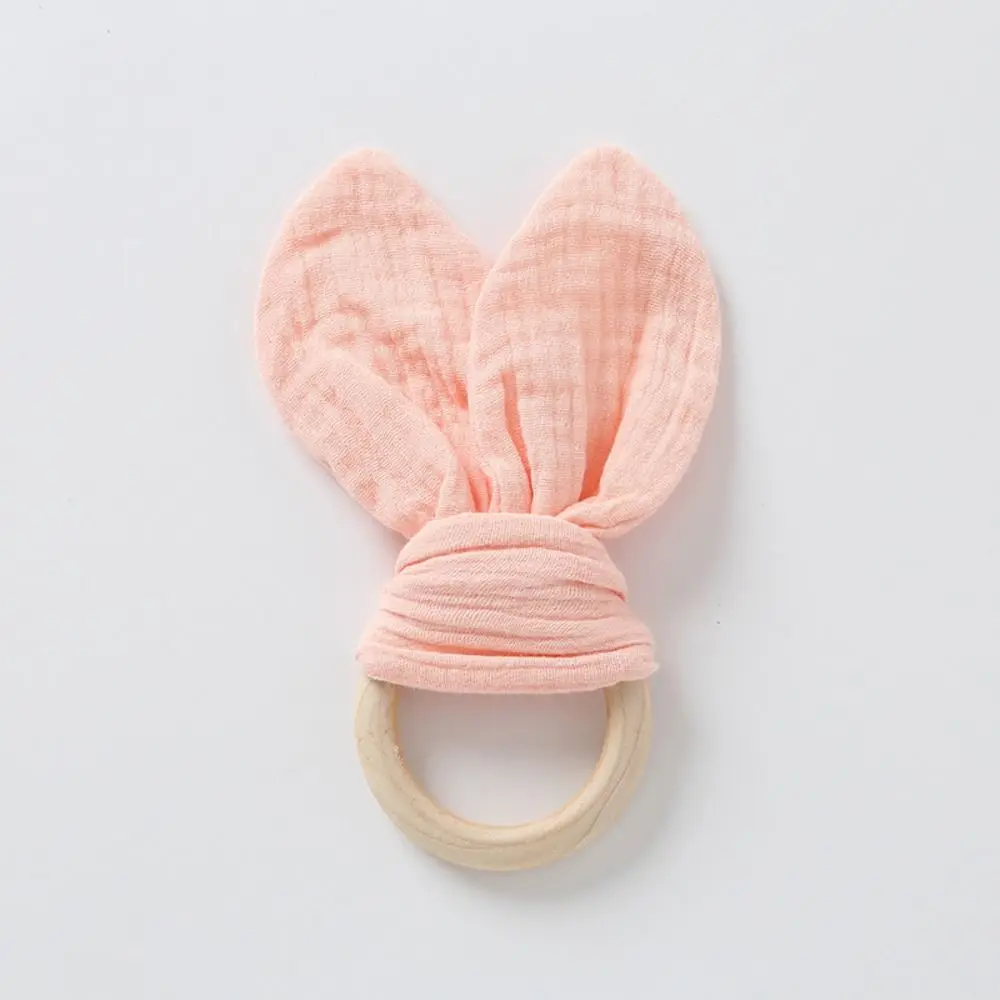 Soft Baby Wooden Hand Grasp Toy Natural Wooden Sensory Toy Newborn Teething Ring Rabbit Ears Bracelet Rattle Chewing Appease Toy