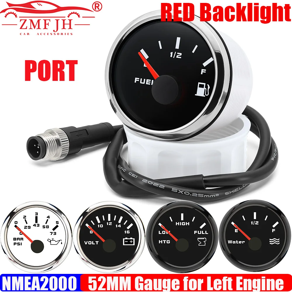 

ZMFJH Red Light NMEA2000 52MM Fuel Water Sewage Level Gauge Oil Press Meter Water Temp Rudder Angle Voltage Optional for Left