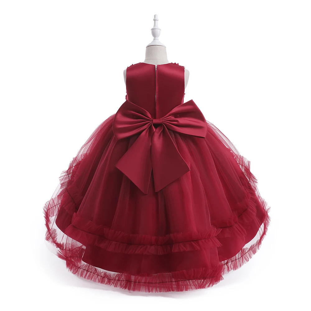 Elegant Flower Party Girls Dress Christmas Costumes Trailing Tulle Bridesmaids Princess Dresses Girl Wedding Birthday Prom  Gown