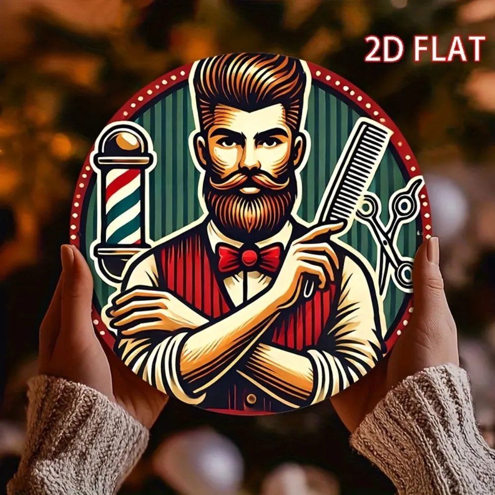 

1 шт. Винтажная парикмахерская железная настенная художественная вывеска - круглая декоративная вывеска 8x8 дюймов в стиле ретро, идеально подходит для дома, бара, идеально подходит для комнаты