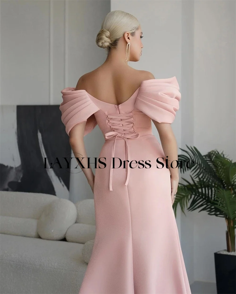 LAYXHS Elegante Fora do Ombro Vestidos de Noite Mulheres Sereia Plissado Fenda Lateral Vestidos de Baile Personalizados فساتmavera