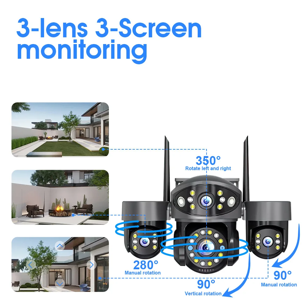 15MP 6K Triple Lens PTZ Security Camera Outdoor WiFi IP Camera Night Vision Waterproof CCTV Camera ICSee