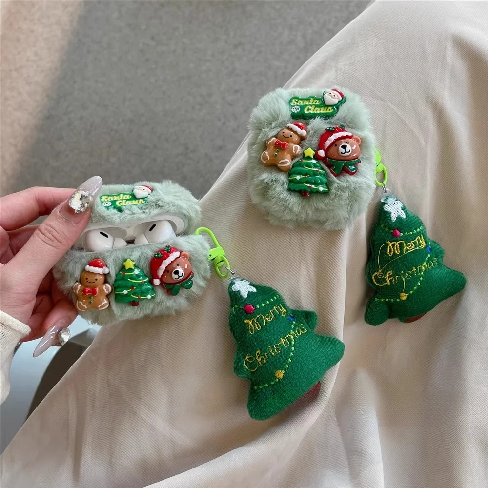 

Airpods Case Cute Plush Christmas Tree Bear Ins Protective Earphone Cover for Airpods Pro 2 Case/Airpods 4 3 2 1 Cover Case Gift
