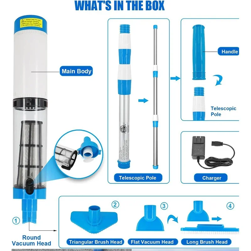 مكنسة كهربائية لحمام السباحة عالية الطاقة، آلة شفط حمام السباحة، مزيل الأوساخ للسبا، حوض استحمام ساخن وحمامات السباحة فوق الأرض #4