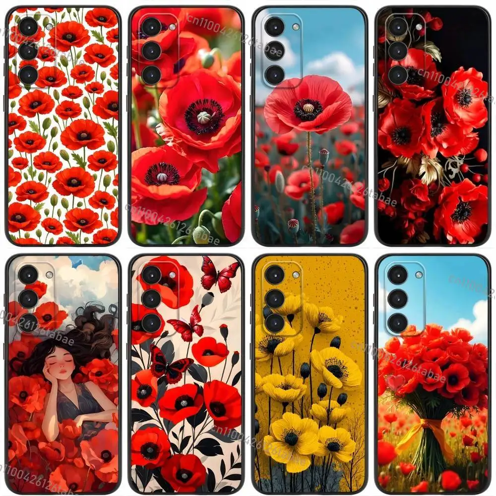 Poppy Flower Bloom Red Floral Phone Case For Samsung Galaxy A20,21s,22,31,32,52,53,72,73,80,91 Soft Liquid Silicone Black Cover