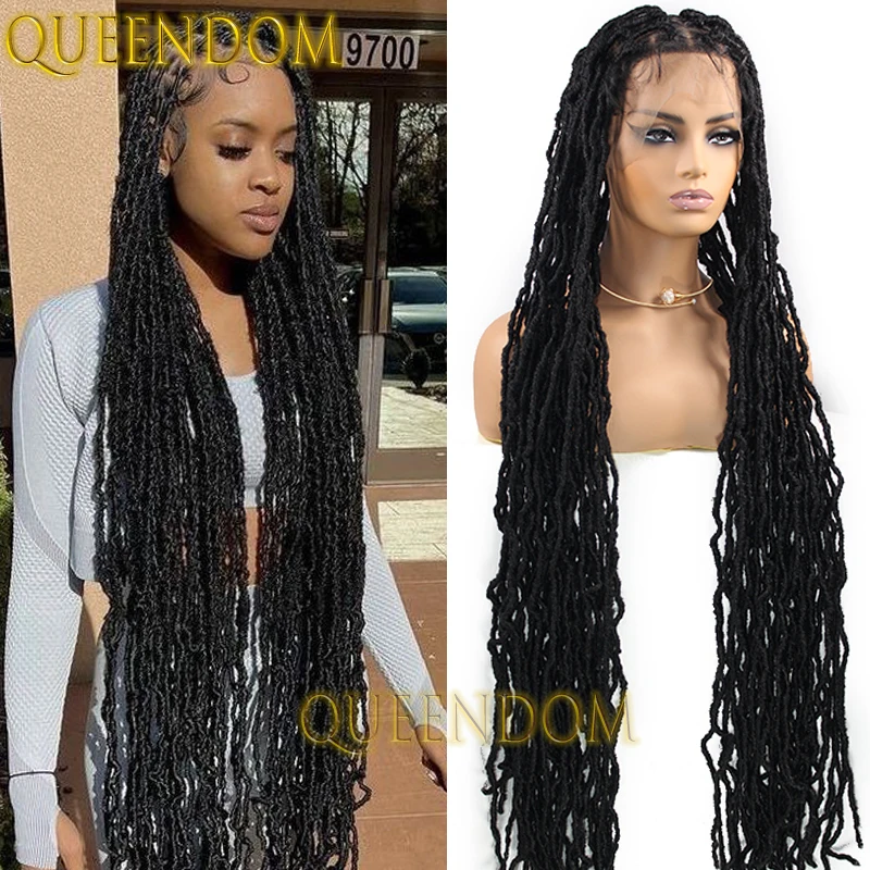 Synthetic Passion Twist Braid Wig 40 Inch Full Lace Butterfly Faux Locs Crochet Braids Wig Knotless Box Braided Pre Looped Wigs