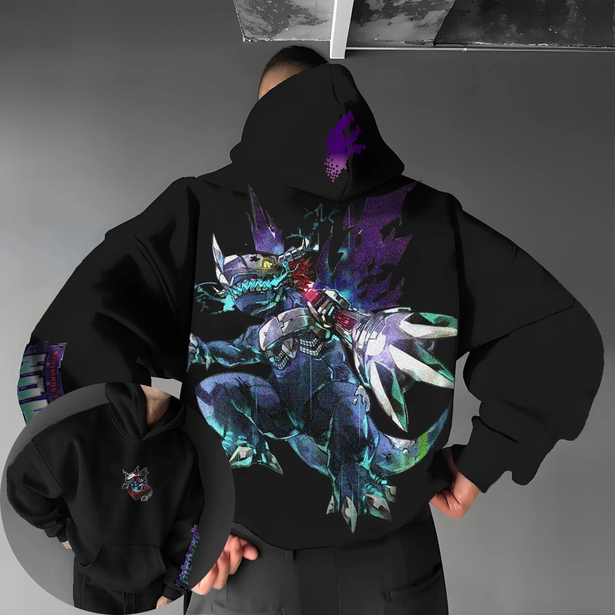 Digimon Anime Metal Greymon Joint Hoodie 2025 Autumn and Winter Men's Harajuku Loose Casual Children's Parent-Child Jumper Top