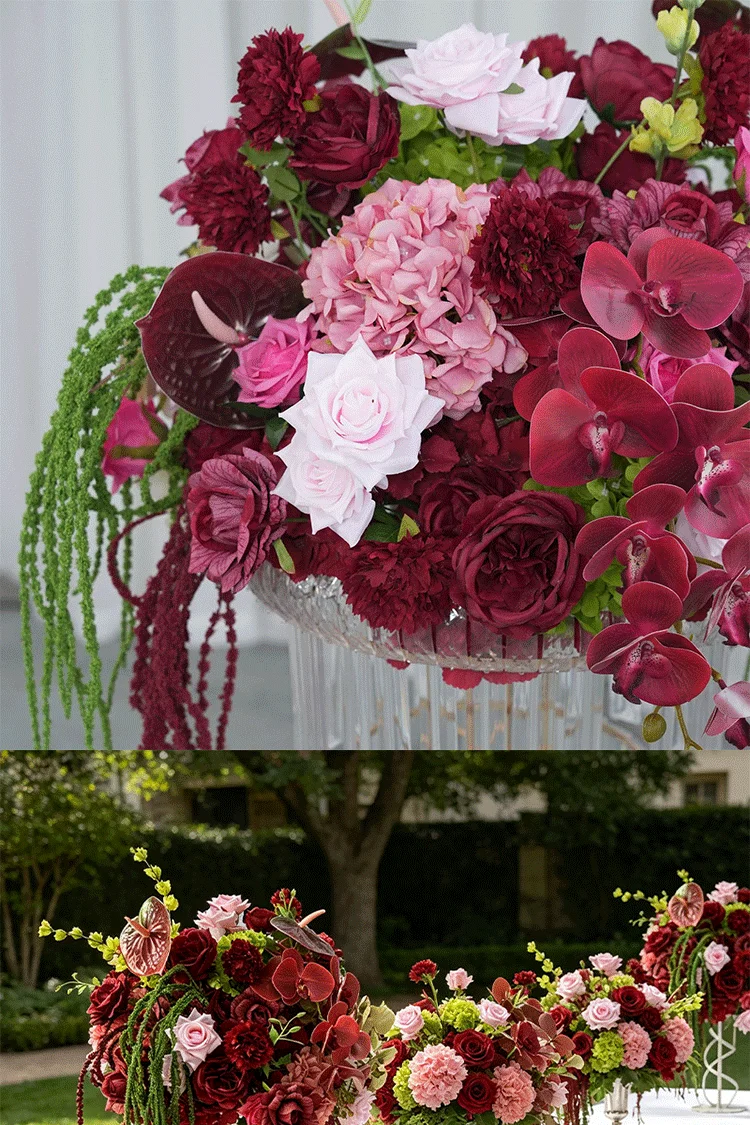 30/40/50/60/70/80CM Burgunderrosa Rosen-Orchideen Hochzeits-Hintergrund Tischdekoration Blumenball Boden-Wegeleiter Blumendekoration Requisiten – Detail 3