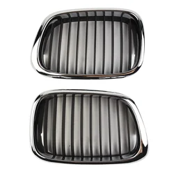 1Pair Grilles For BMW E39 5-series 525 530 535 540 M5 1998-2003 Front Chrome Black Grille Grill Replacement Car Exterior Parts