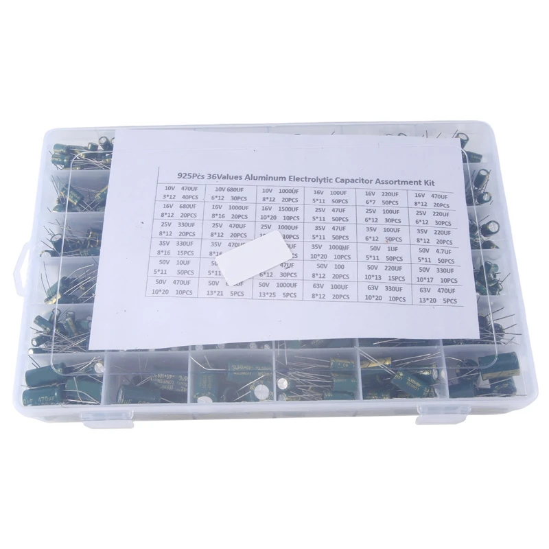

925 PCS Aluminum Electrolytic Capacitor High Frequency Inline Kit 36 Kinds Of Specifications Resistance Value Accessories