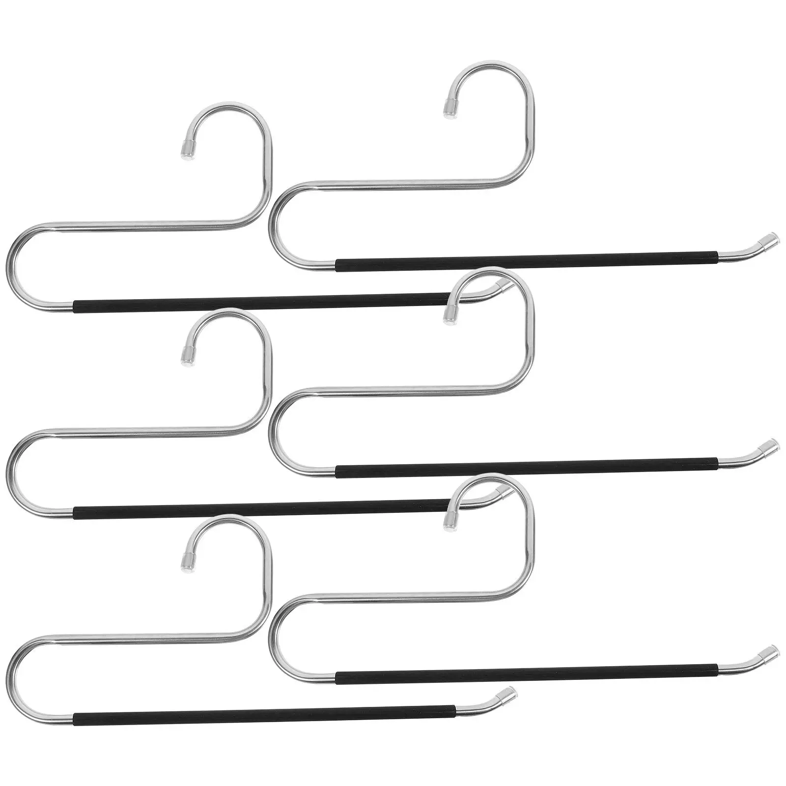 

6pcs Stainless Steel Pants Hangers Space Saving Wardrobe Organizers Anti Slip Open Ended For Jeans Scarves Accessories Closet
