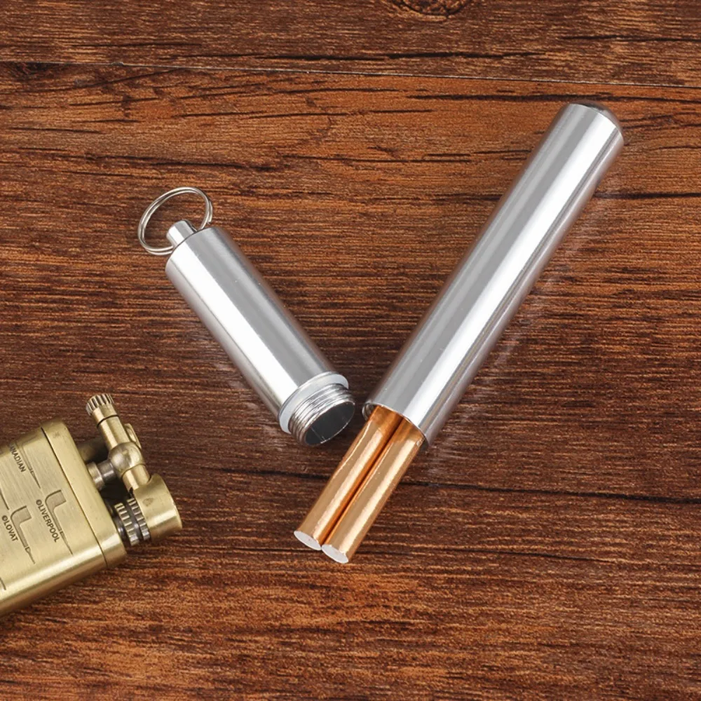 

Aluminum Toothpick Container Waterproof with Ring Pill Bottle Silver Cylinder Cotton Swab Organizer Bottle Travel