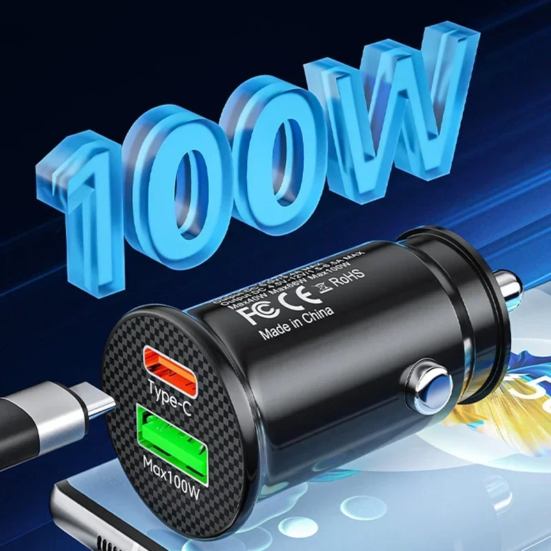 100W Mini USB Car Charger Fast Charging Type C Multifunctional QC3.0 PD Cars Chargers Phone Adapter Auto Accessories