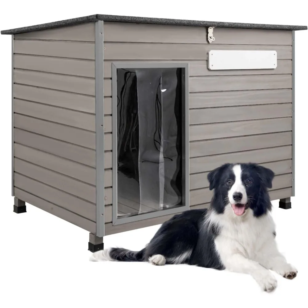 

43.3" L Dog House Outdoor Anti Chewing Iron Frames Dog Kennel Wooden Pet Houses with Weatherproof Roof,6 Elevated Feet