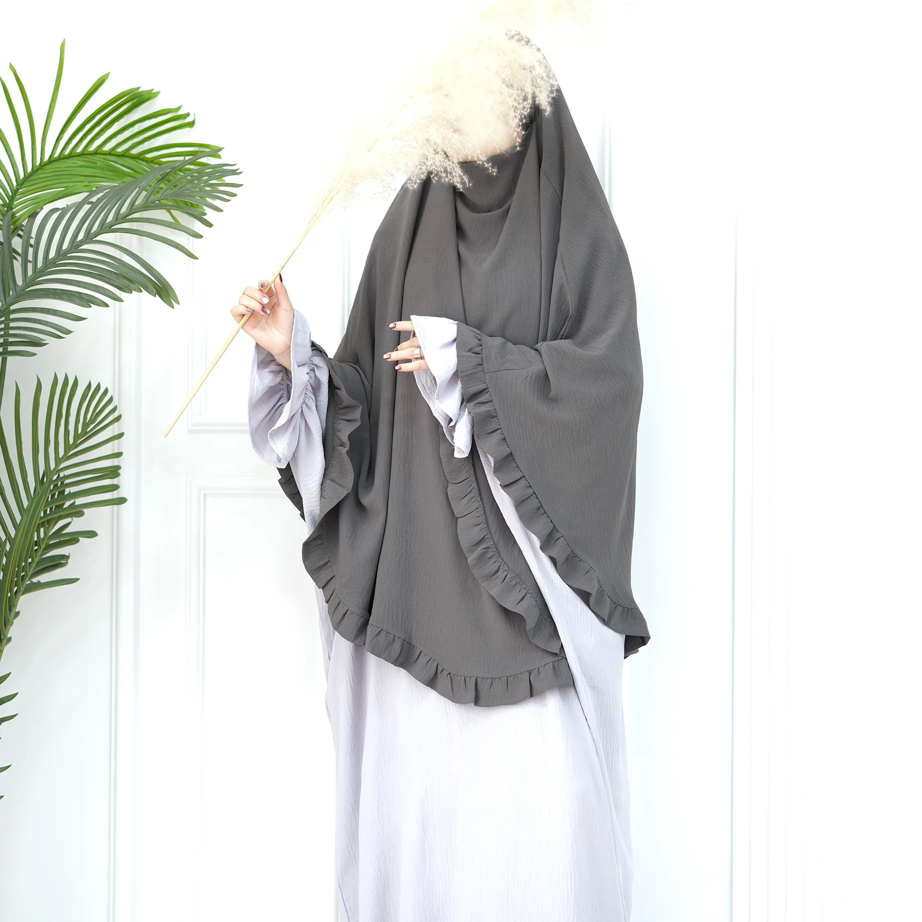 Imagem -03 - Hijab Ruffle Muçulmano para Mulheres Khimar Grande Cachecol de Oração Islâmica Ramadã Dubai Turquia Cocar Niqab Nikab Vestido Abaya Eid